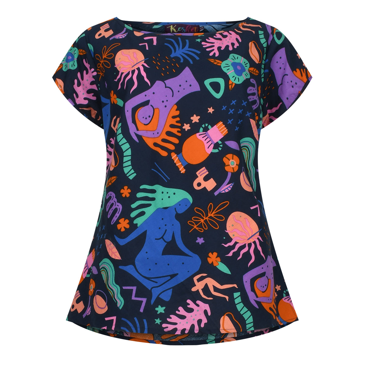 Levi T-shirt with colorful sea-animal print, short sleeves and crew neck