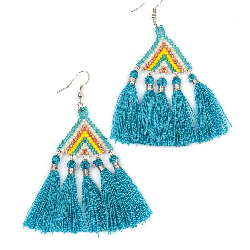 Beaded Triangle Tassel Earrings