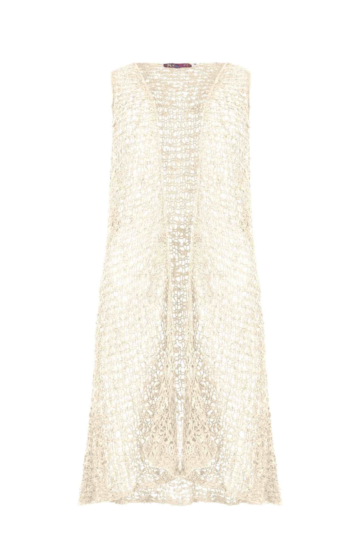 Cream popcorn knit sleeveless vest, long length