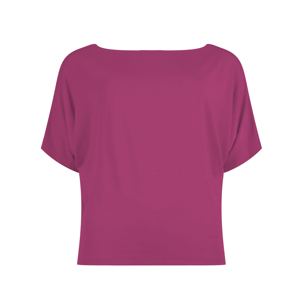 Plum short-sleeve blouse with wide scoop neckline