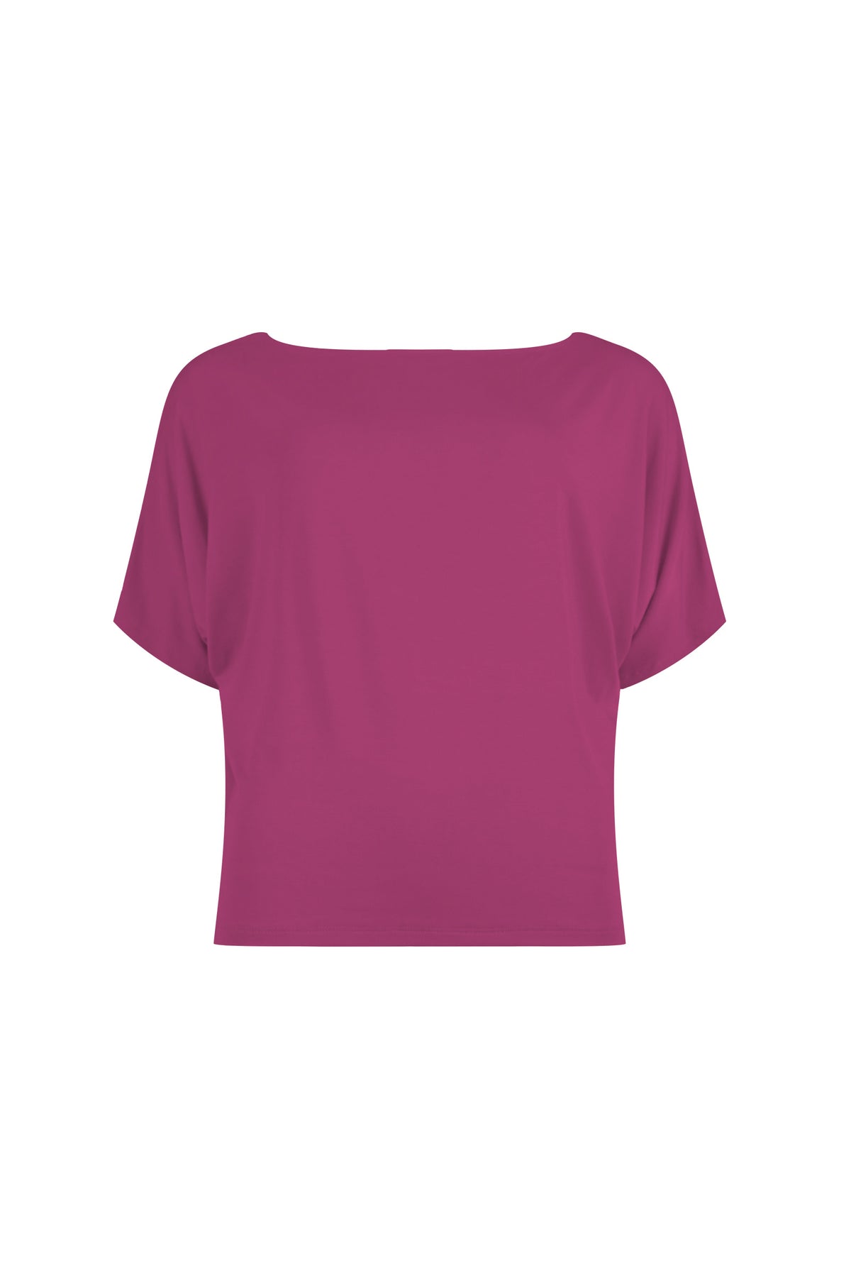 Plum short-sleeve blouse with wide scoop neckline