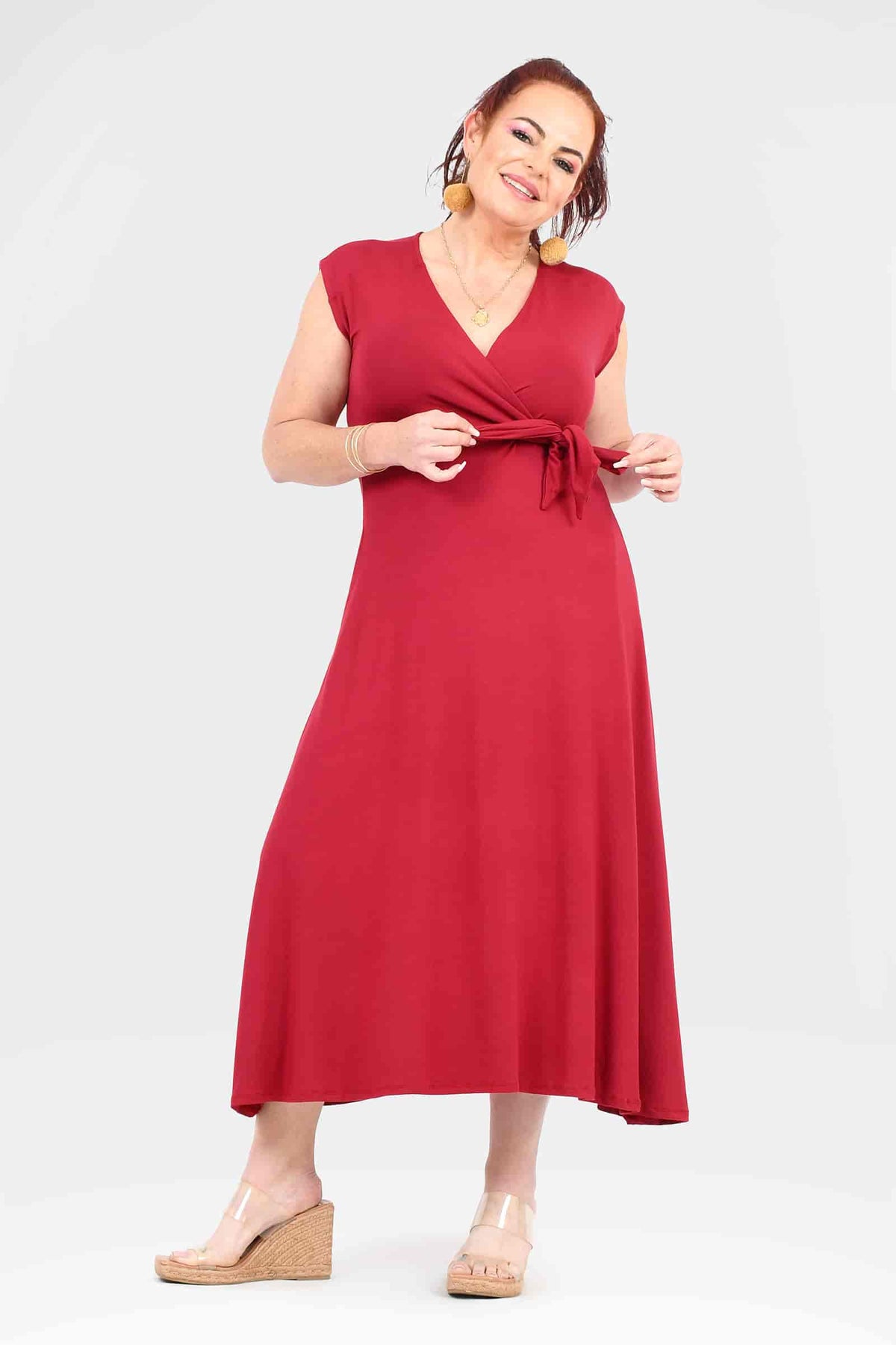 Amelie dress, V-neck wrap midi with short sleeves and tie waist