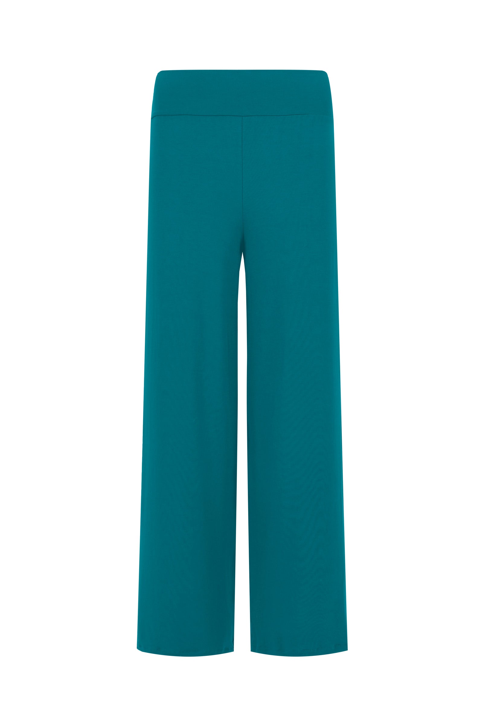 Dark teal wide-leg pants with elastic waistband