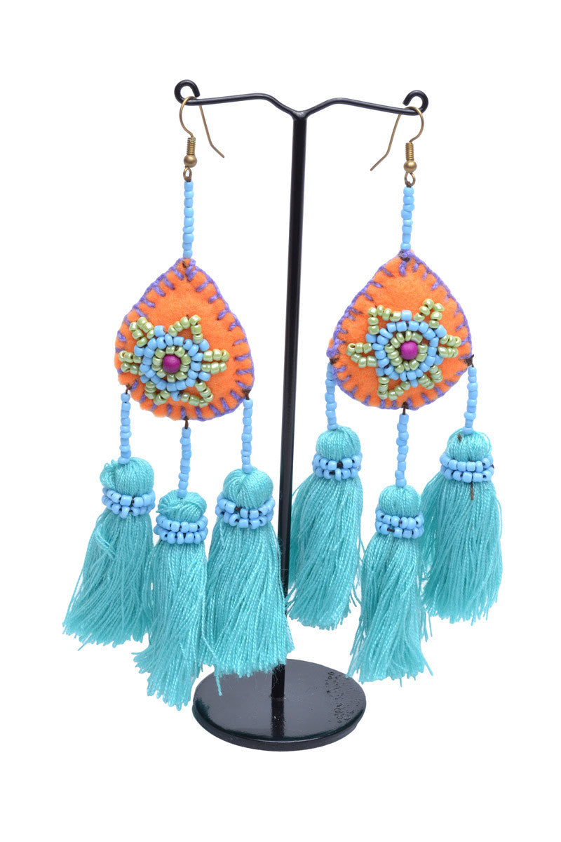 Embellished 3 Tassel Earrings - Keshet Design