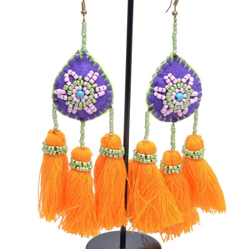 Embellished 3 Tassel Earrings - Keshet Design