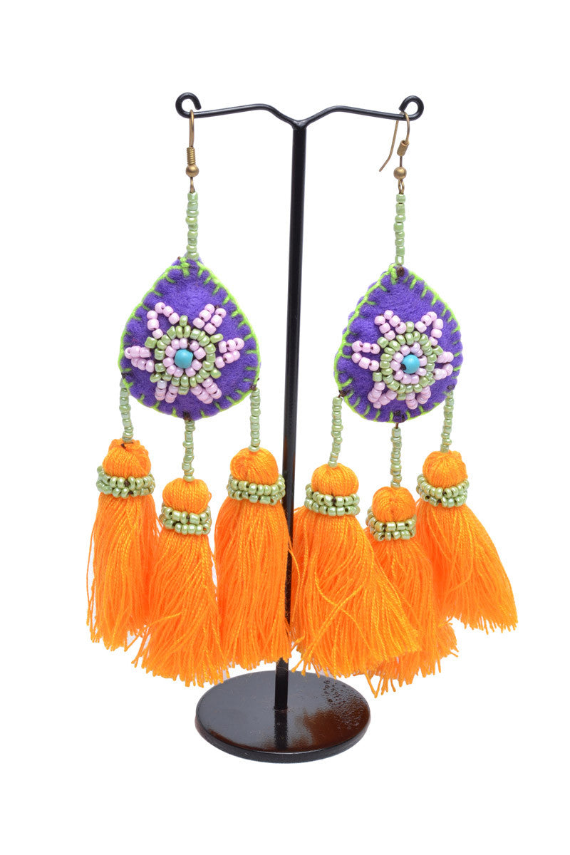 Embellished 3 Tassel Earrings - Keshet Design