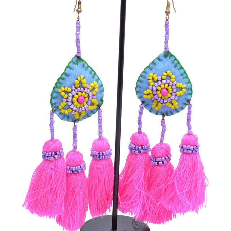 Embellished 3 Tassel Earrings - Keshet Design