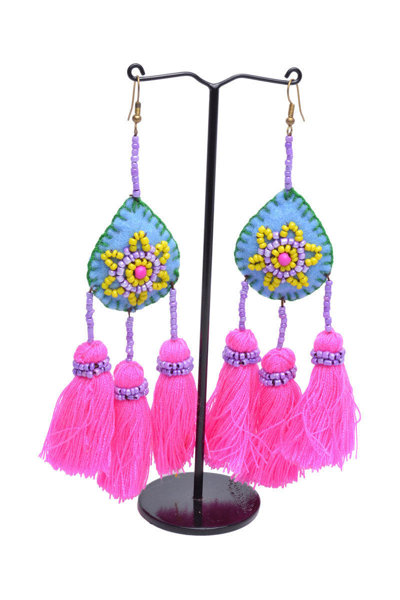 Embellished 3 Tassel Earrings - Keshet Design