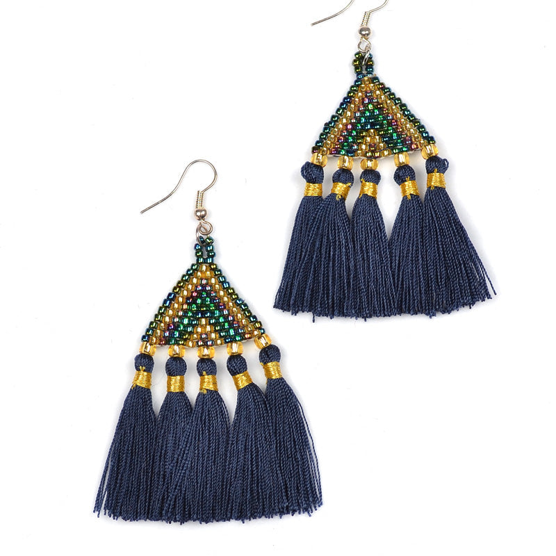 Beaded Triangle Tassel Earrings - Keshet Unique Colourful Women's Clothing Tasmania Australia