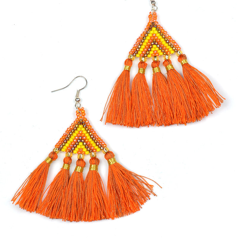 Beaded Triangle Tassel Earrings