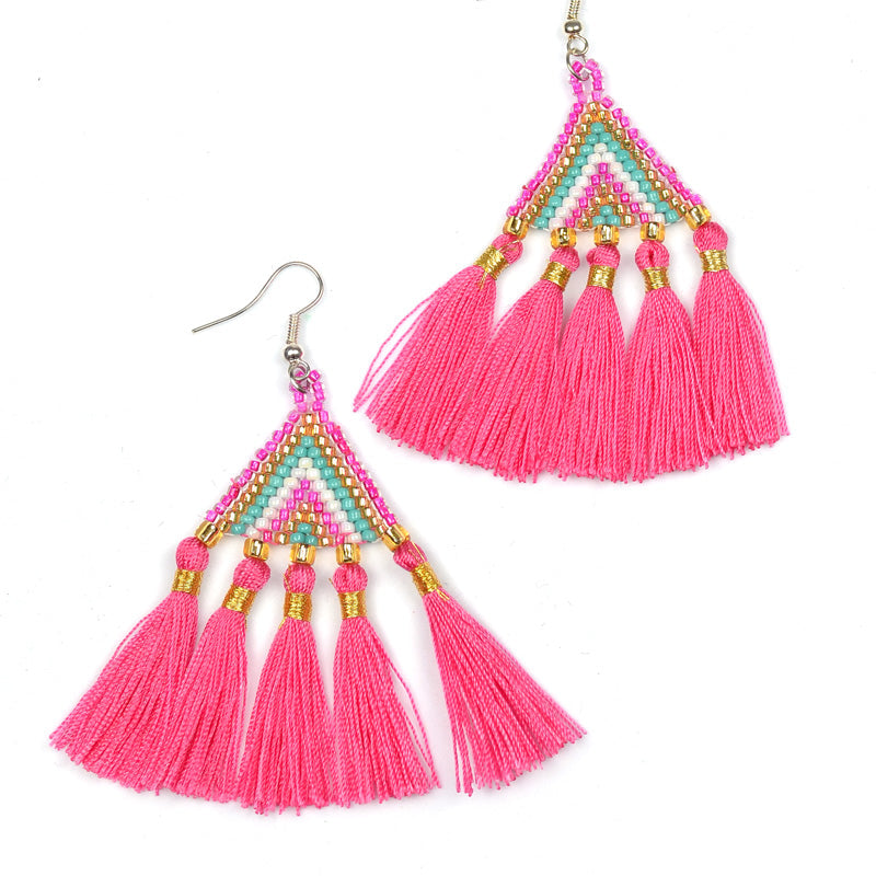 Beaded Triangle Tassel Earrings - Keshet Unique Colourful Women's Clothing Tasmania Australia
