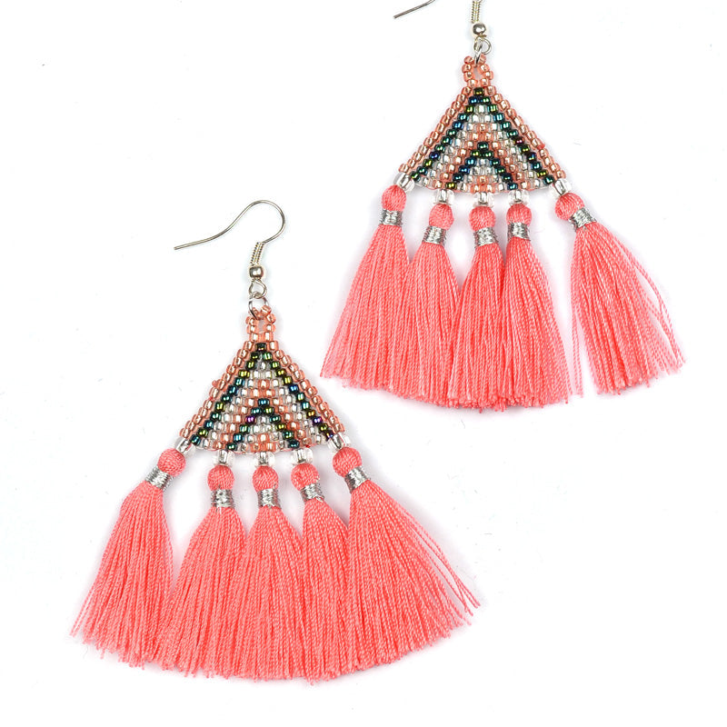 Beaded Triangle Tassel Earrings - Keshet Unique Colourful Women's Clothing Tasmania Australia