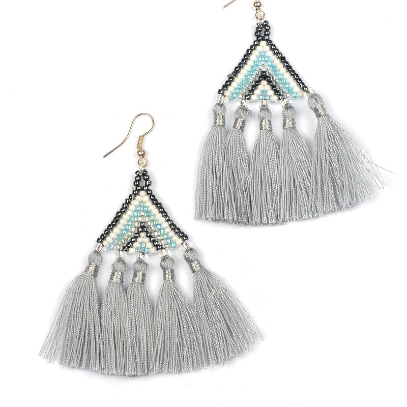 Beaded Triangle Tassel Earrings - Keshet Unique Colourful Women's Clothing Tasmania Australia