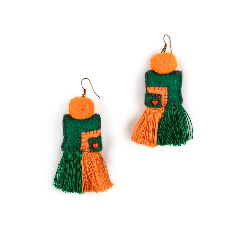 Pom Pom Square Tassel Earrings
