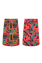 Printed skirt set with colorful geometric and abstract floral patterns