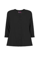 Black Lana top with front buttons and three-quarter sleeves