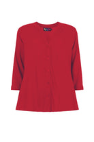 Dark red Lana top with 3/4 sleeves, round neck, button-front placket