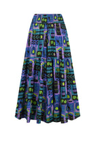 Havana pants with teal and purple playful graphic print, elastic waist