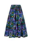Teal 3/4 pants with colorful graphic print, wide leg, elastic waistband