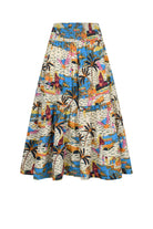 Havana 3/4 pants with elastic waistband, multicolor tropical graphic print on light base
