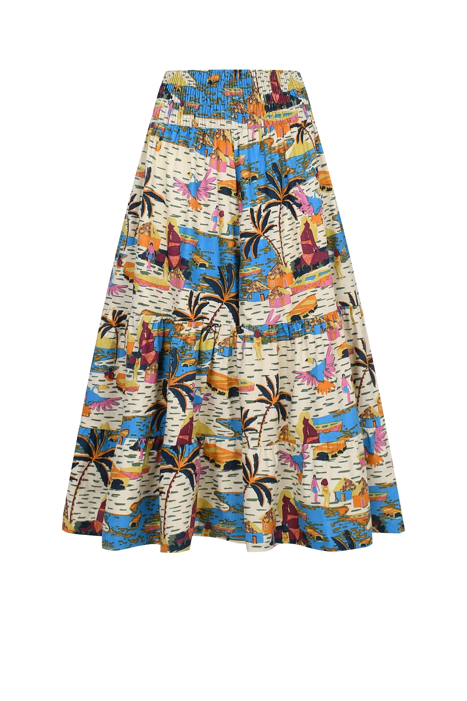 Havana 3/4 pants with elastic waistband, multicolor tropical graphic print on light base