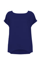 Dark blue Nora top, short sleeves, scoop neck, curved hem