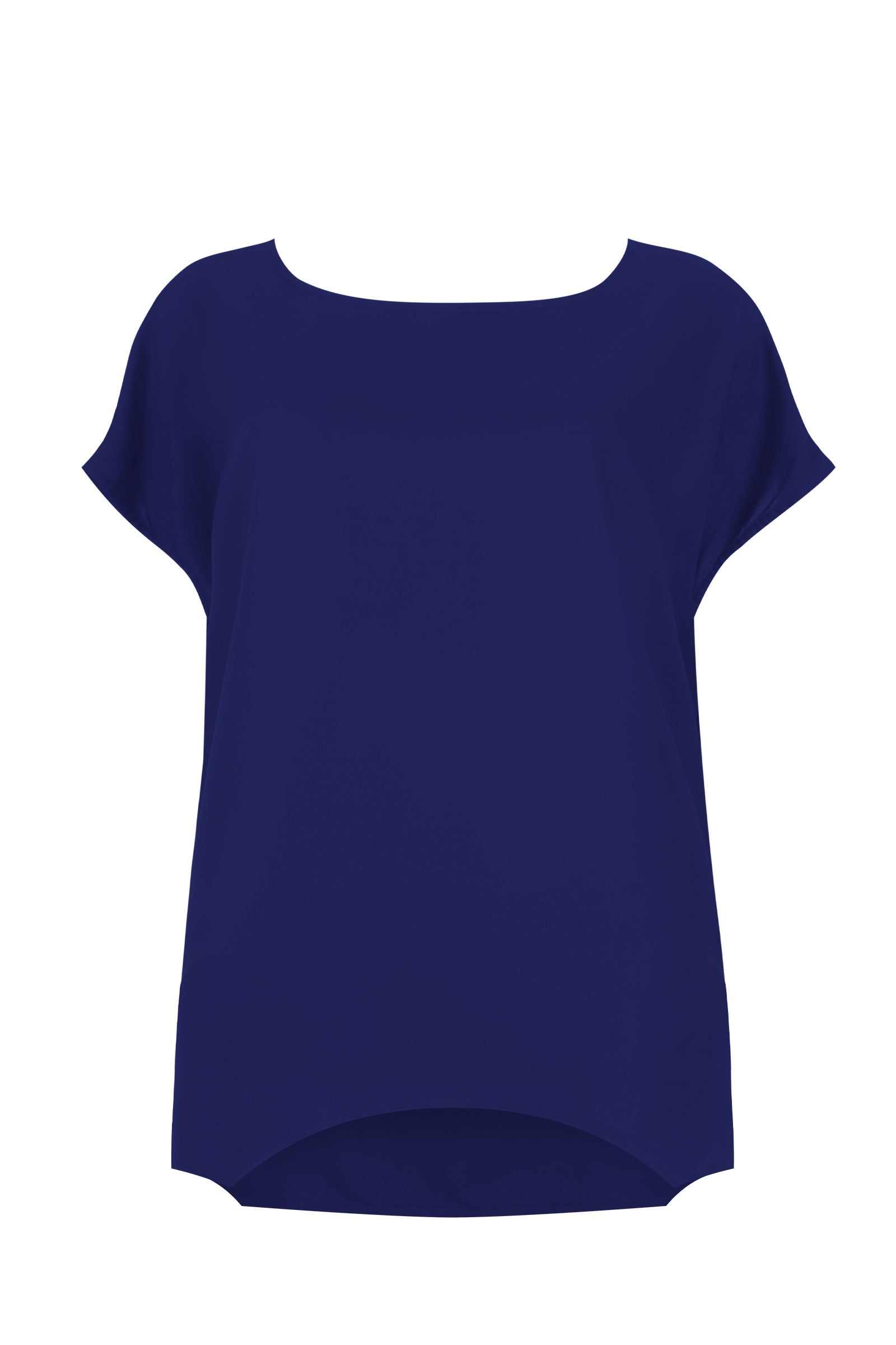 Dark blue Nora top, short sleeves, scoop neck, curved hem