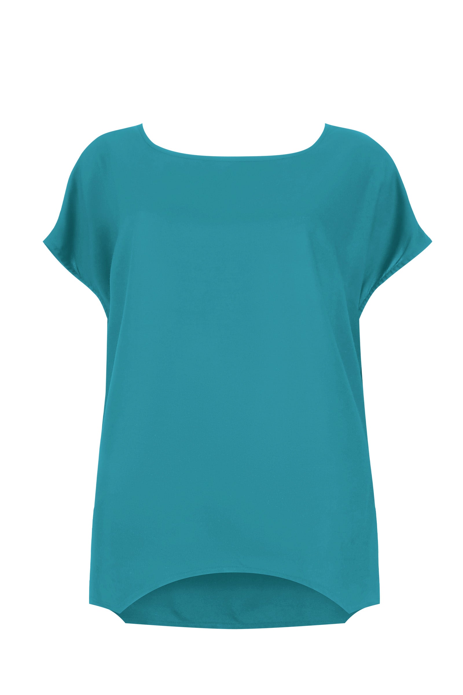 Teal scoop-neck short-sleeve top with rounded hem