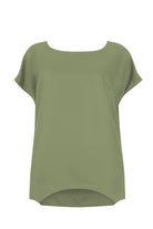 Nora top in pistachio green, short-sleeve crew neck with curved hem
