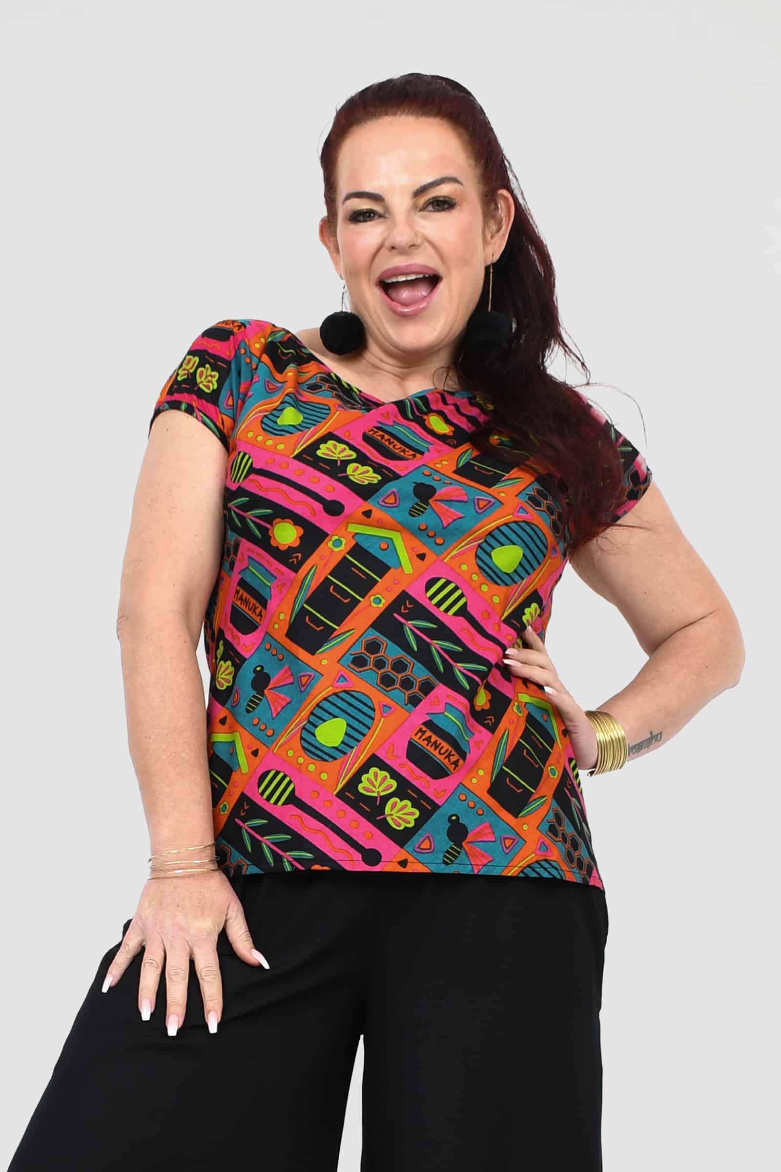 Multicolor printed crew-neck T-shirt, short sleeves, relaxed fit