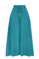 Eloise pants: teal elastic drawstring waist, wide A-line legs