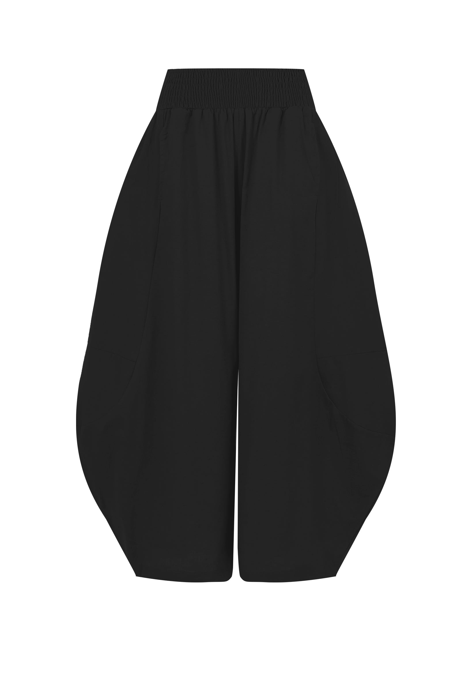 Black wide-leg pants flat view with elastic waistband