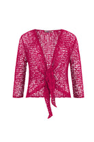 Fuchsia popcorn jacket with tie-front bow and textured sequin fabric
