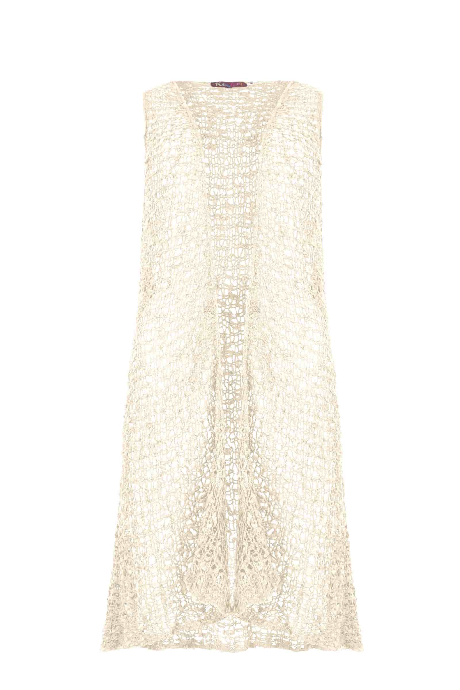 Cream popcorn knit sleeveless vest, long length