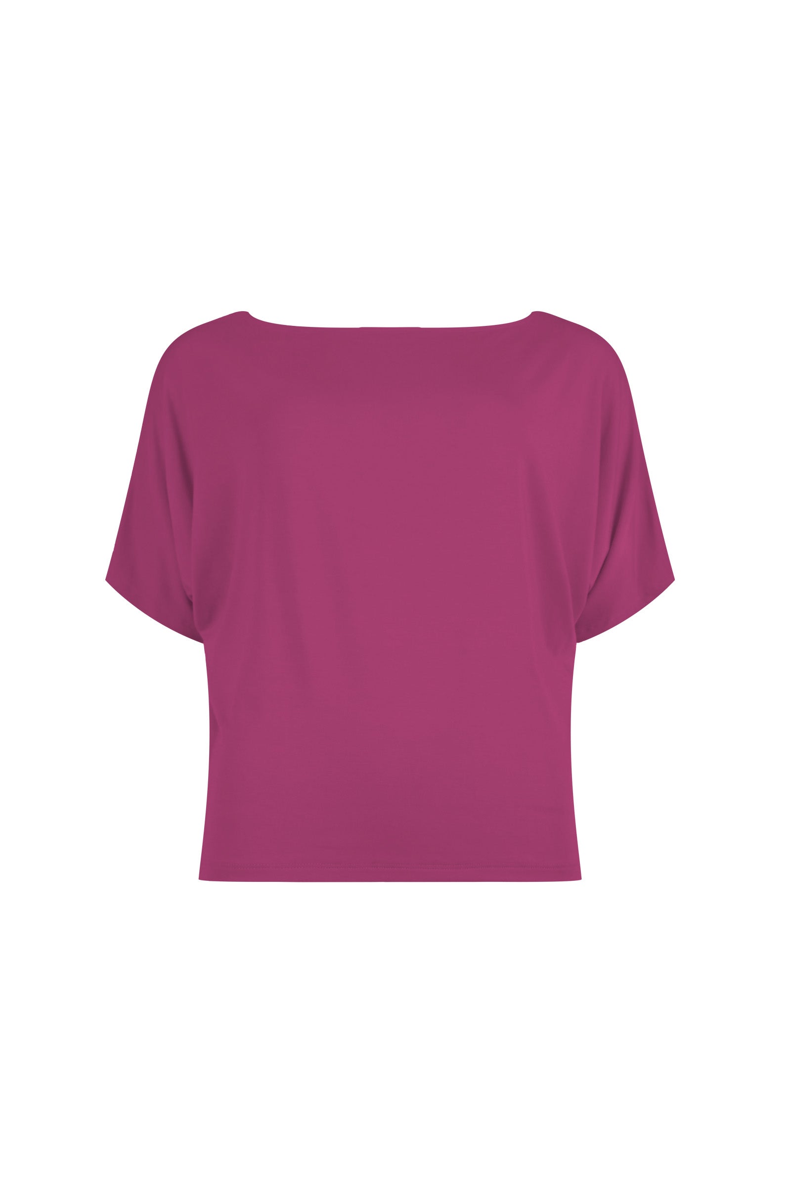Plum short-sleeve blouse with wide scoop neckline