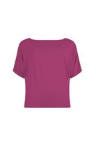 Plum short-sleeve blouse with wide scoop neckline