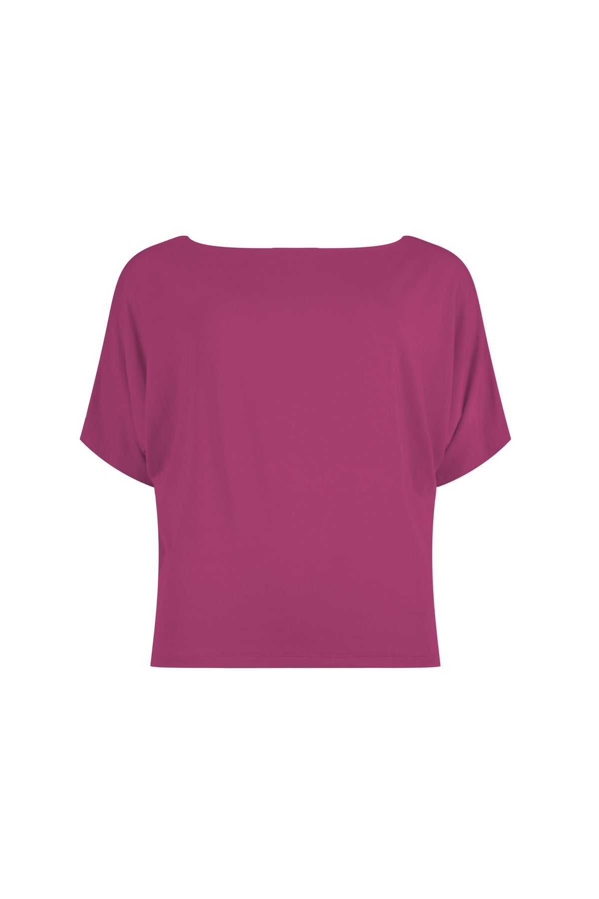Plum short-sleeve blouse with wide scoop neckline