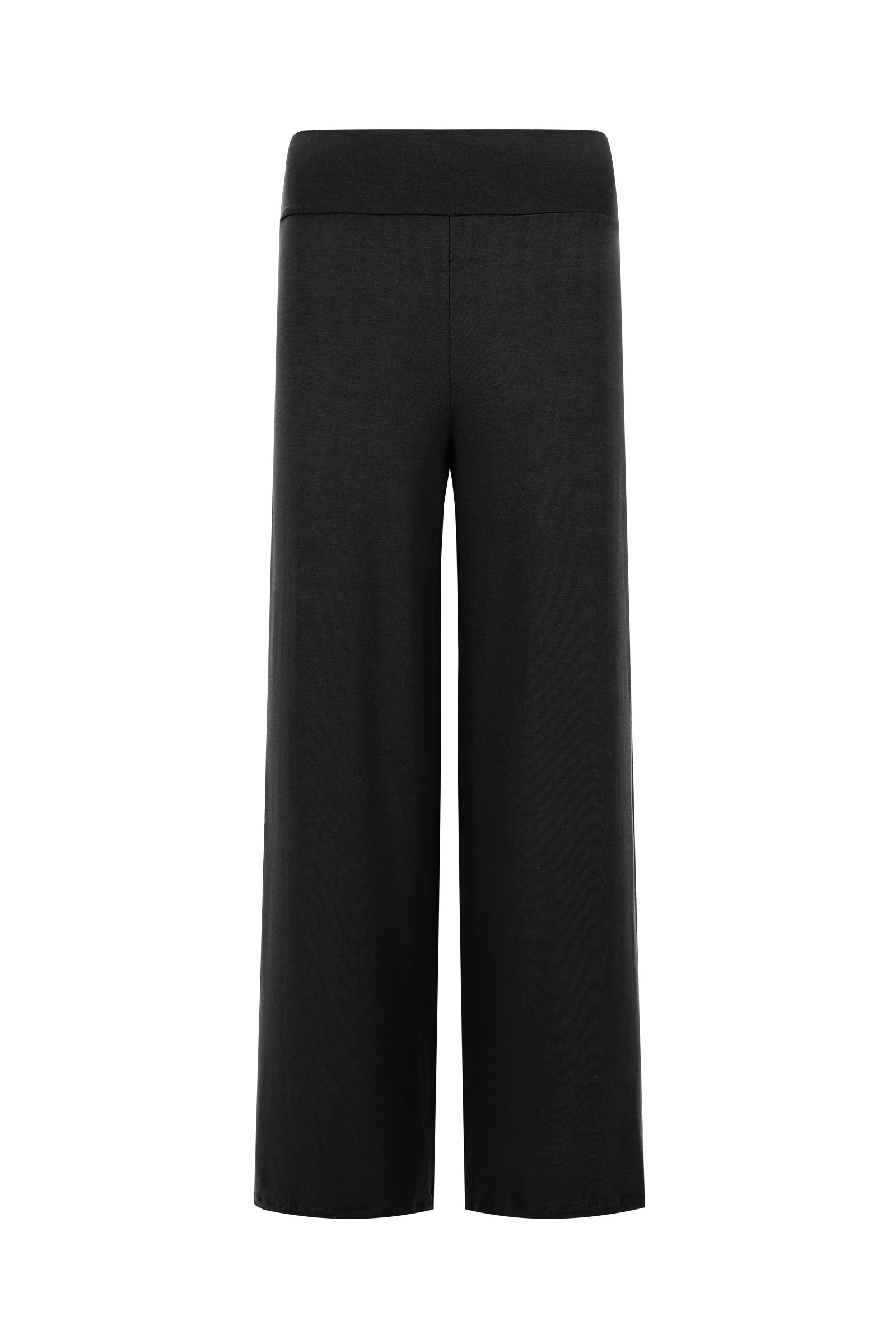 Black high-waist wide-leg trousers, smooth front with crease