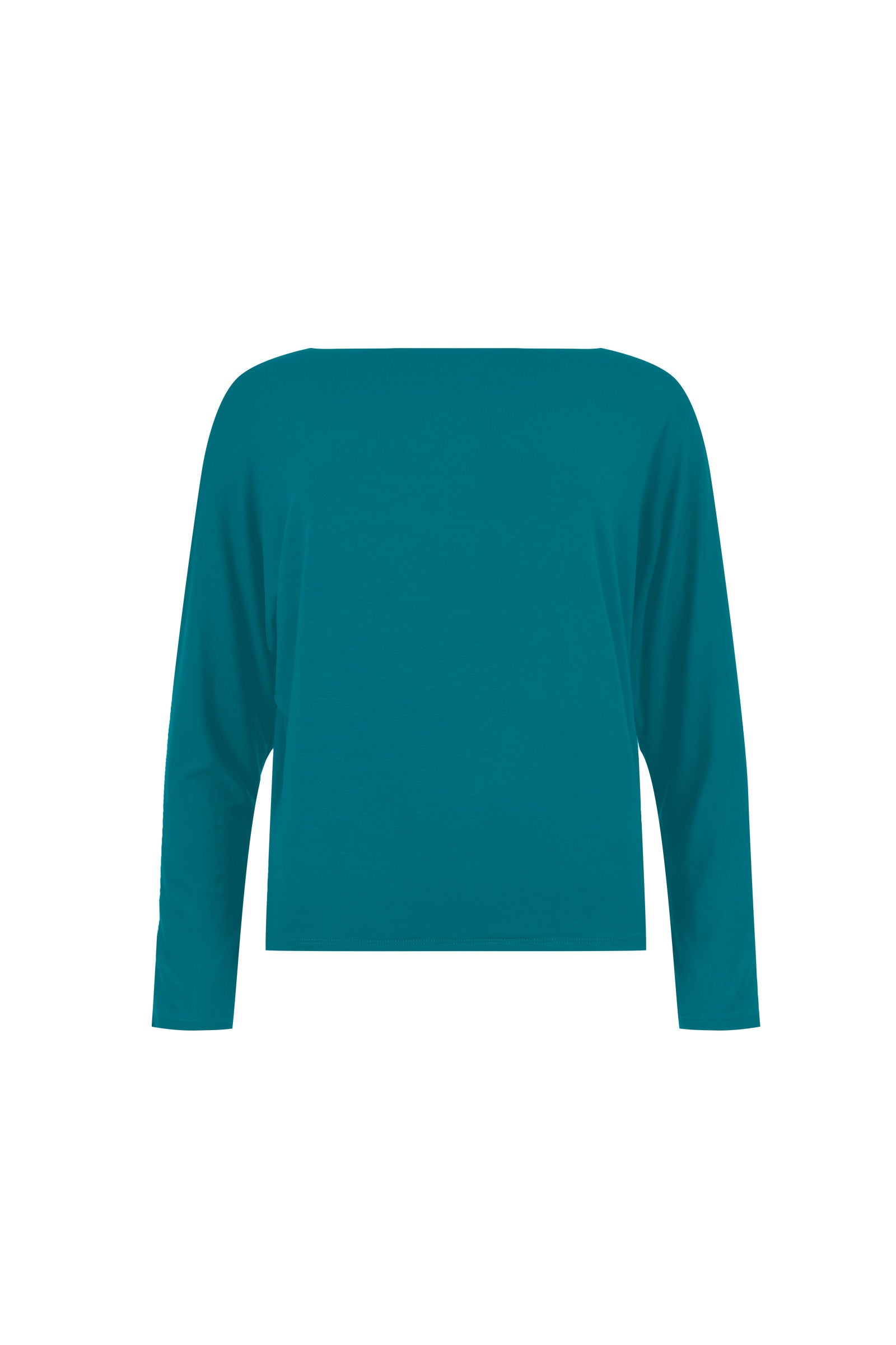 Dark teal long-sleeve top with wide neckline