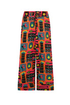 Colorful printed wide-leg pants, elastic waist with drawstring