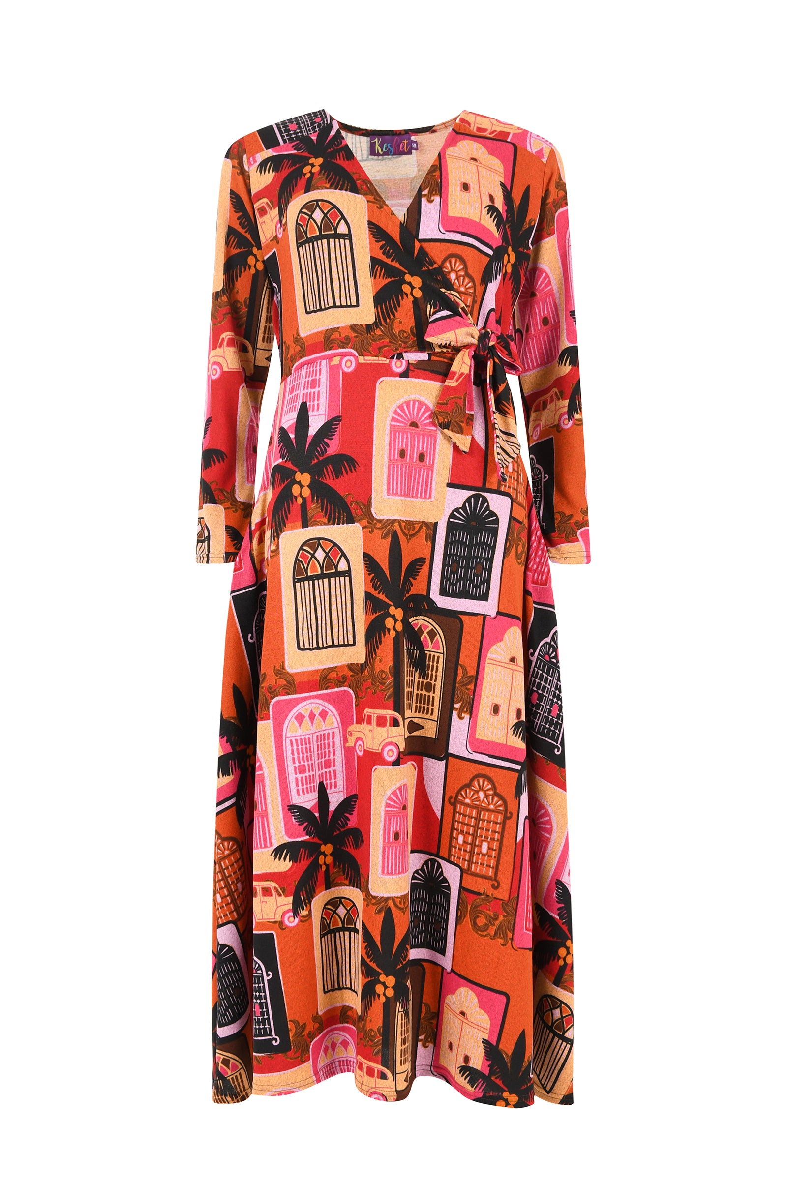 Colorful dress with abstract pattern on a white background