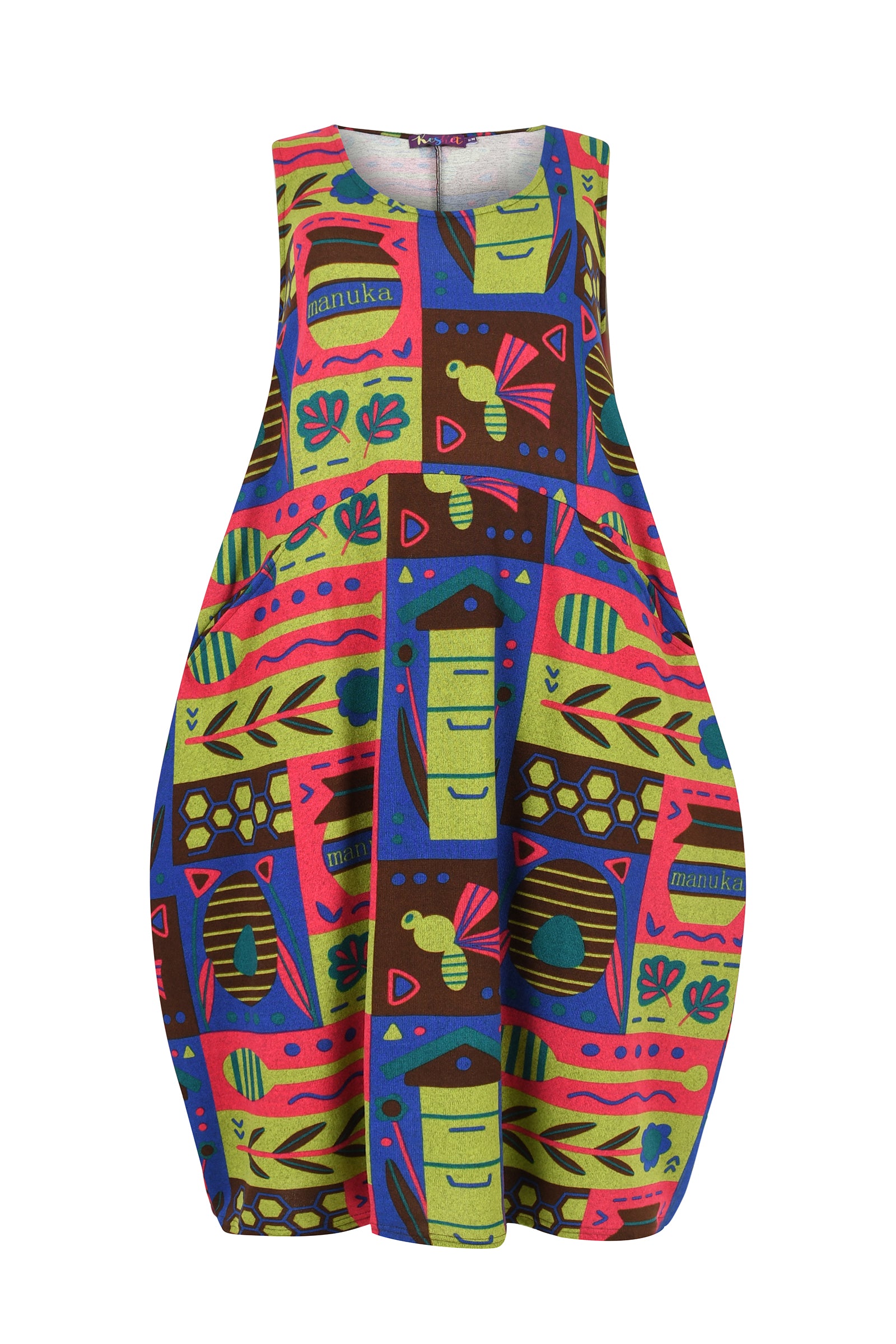 Colorful patterned dress on a white background