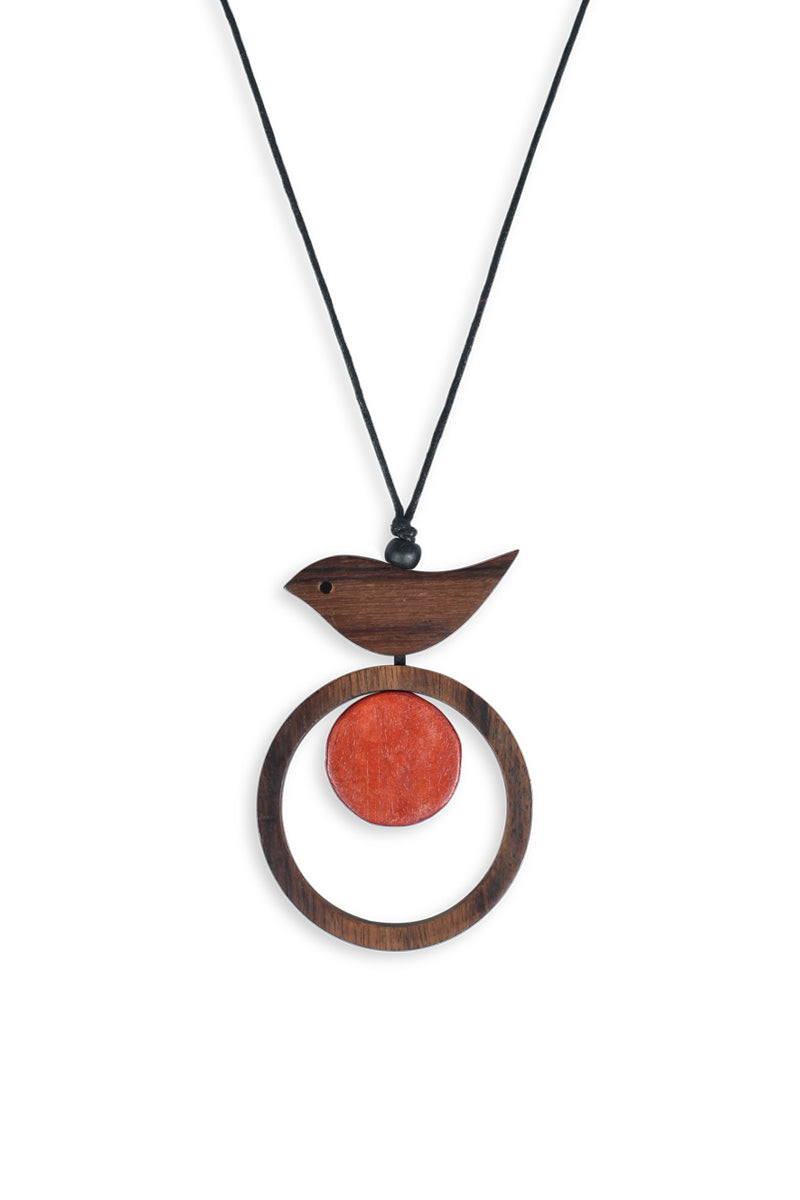 Wooden Bird and Orb Necklace