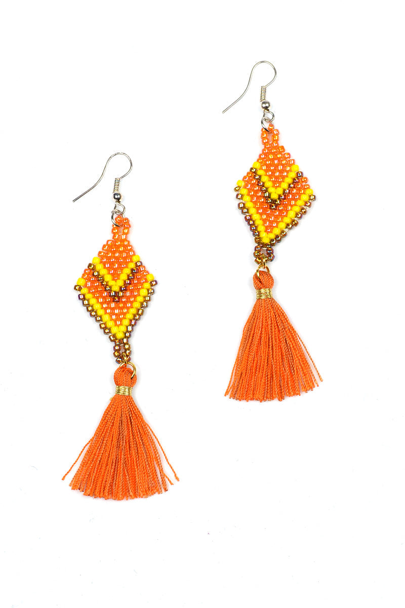 Beaded Diamond Tassel Earrings - Keshet Unique Colourful Women's Clothing Tasmania Australia