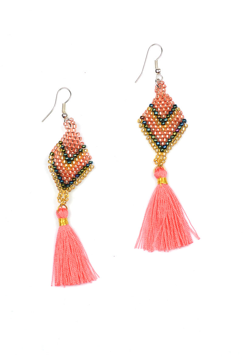 Beaded Diamond Tassel Earrings - Keshet Unique Colourful Women's Clothing Tasmania Australia