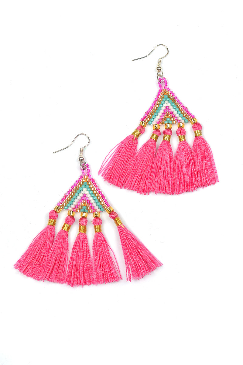 Beaded Triangle Tassel Earrings - Keshet Unique Colourful Women's Clothing Tasmania Australia