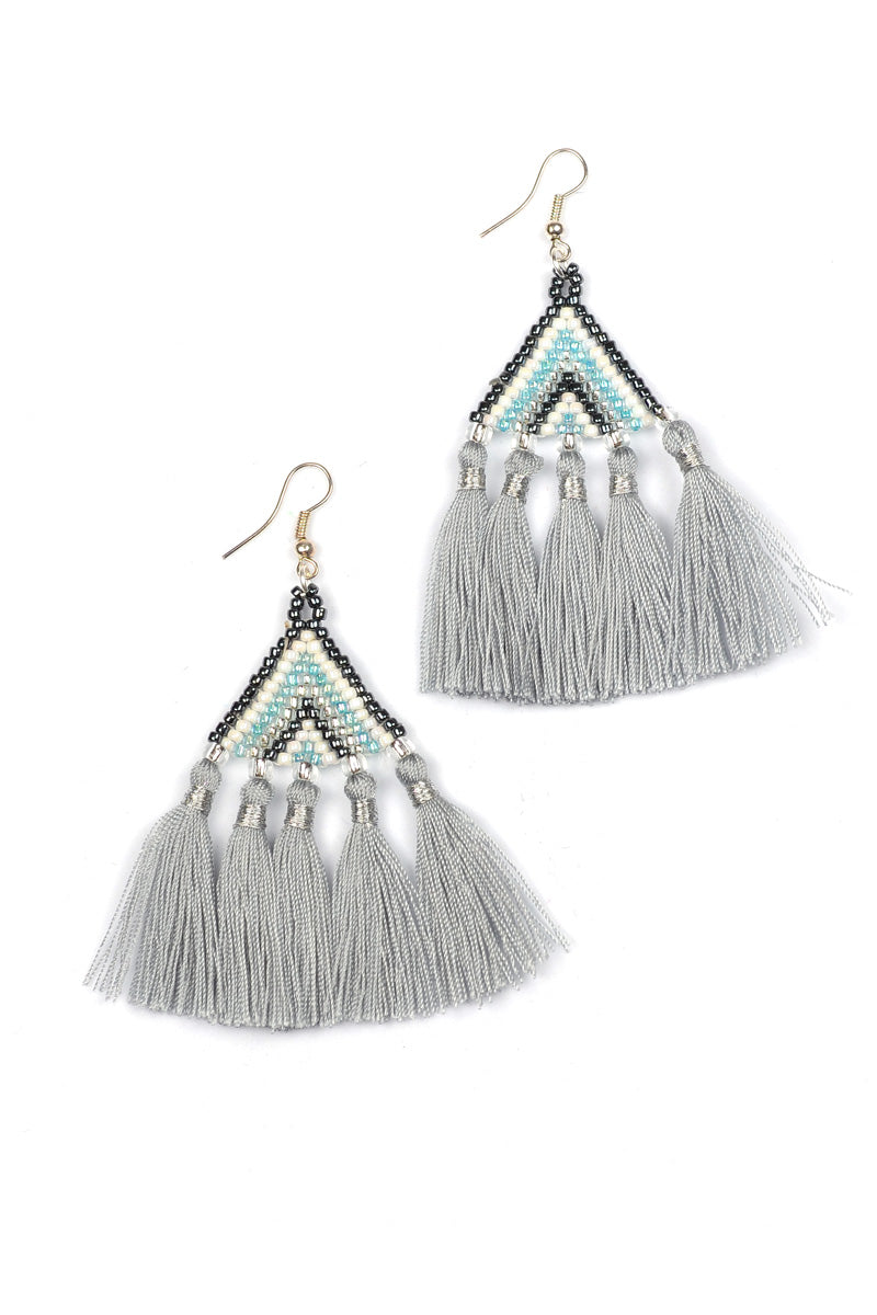 Beaded Triangle Tassel Earrings - Keshet Unique Colourful Women's Clothing Tasmania Australia