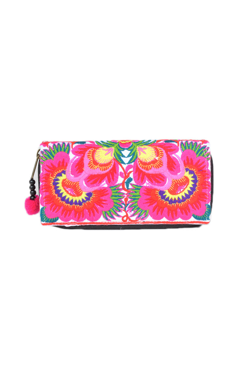 Embroidered Orchid Wallet - Keshet Design