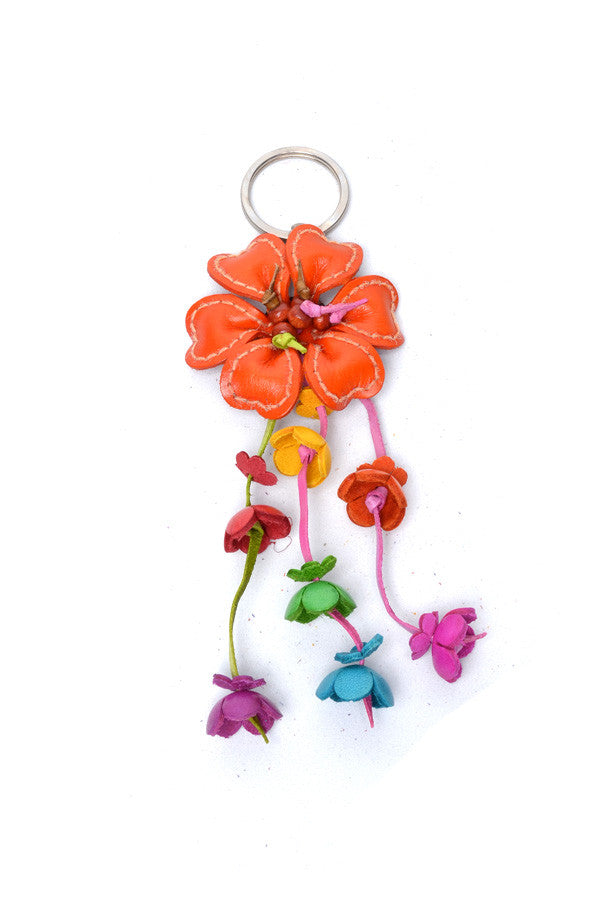 Leather Stitched Flower Keyring - Keshet Design