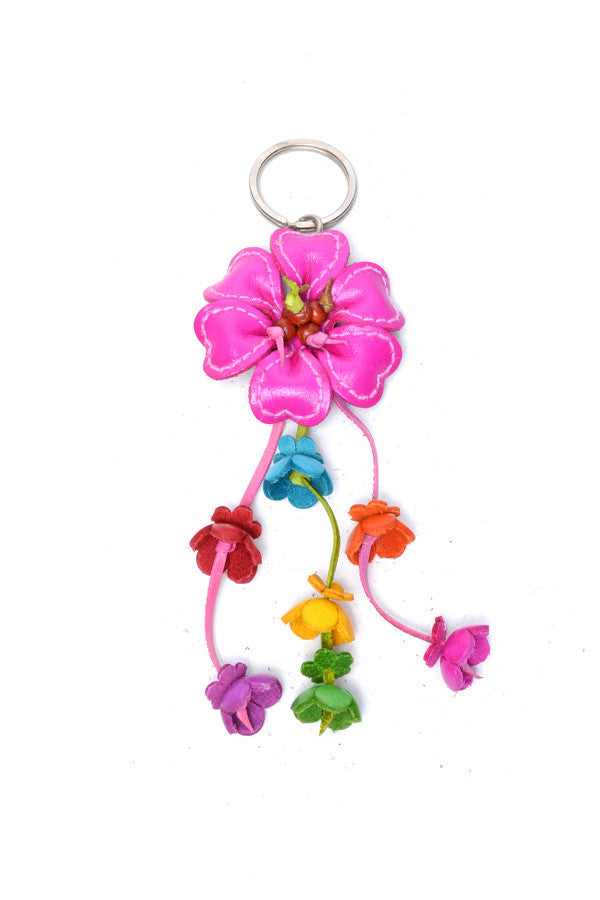 Leather Stitched Flower Keyring - Keshet Design